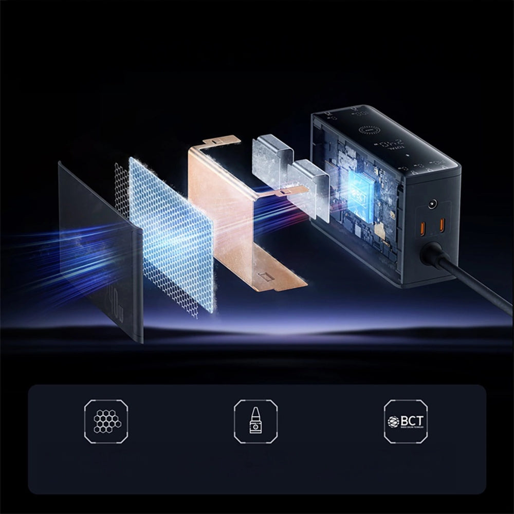 Ladestation GaN mit 240W, 3x USB-C PD, 1x USB-A und 1x DC, Baseus Digital, Schwarz
