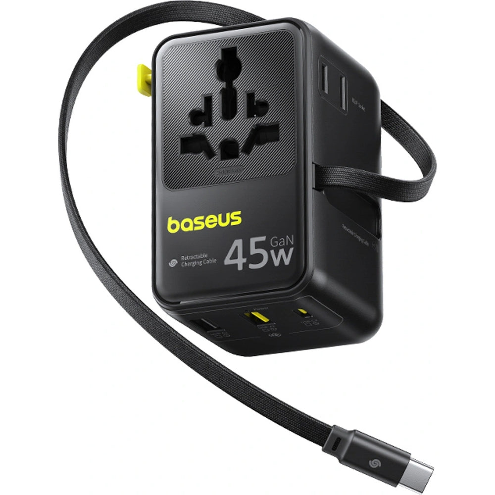 Adapter Reise / Netzladegerät Baseus PicoGo AG11 45W 6-in-1 EU/UK/US/AU/JP/CN + Kabel, Schwarz