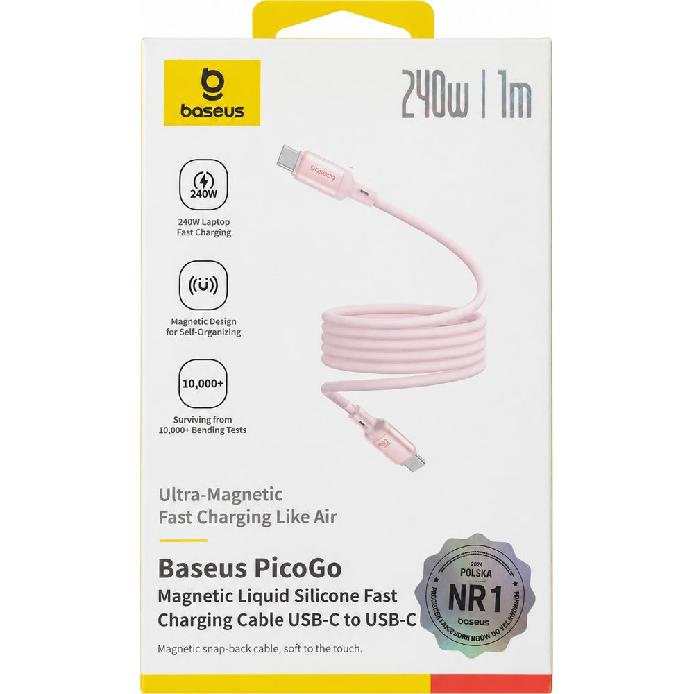 Magnetkabel USB-C zu USB-C, PD 240W, 5A, 480 Mb/s, 1m, Baseus PicoGo, Rosa