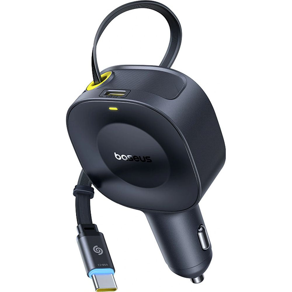 Autoladegerät USB-C mit ausziehbarem Kabel USB-C, Baseus PrimeTrip VR2, 60W, QC, PD, Huawei SCP, Schwarz
