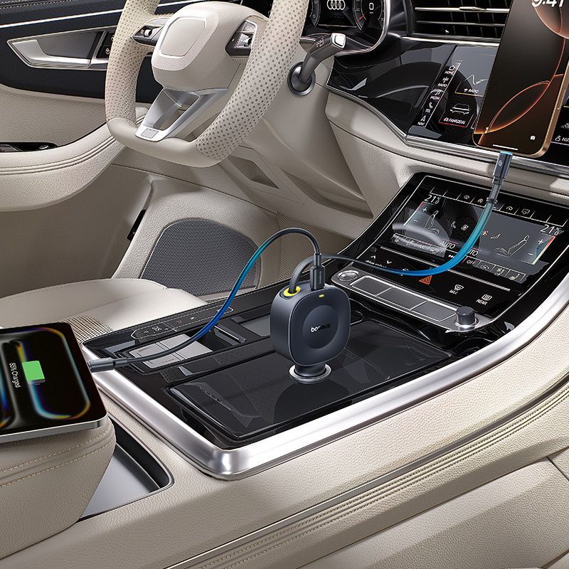 Autoladegerät USB-C mit ausziehbarem Kabel USB-C, Baseus PrimeTrip VR2, 60W, QC, PD, Huawei SCP, Schwarz