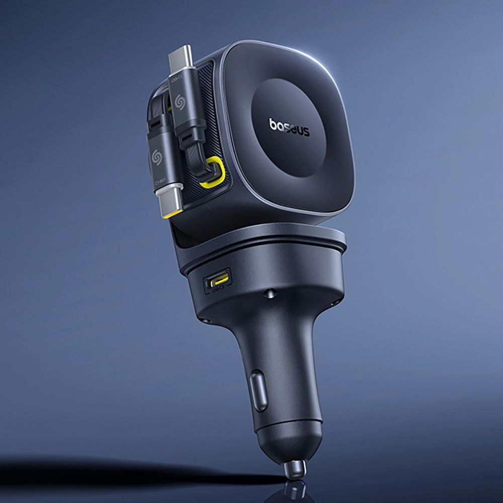 Autoladegerät USB-A, USB-C mit ausziehbarem Kabeln USB-C, Baseus PrimeTrip VR2 Max, 60W, QC, PD, Huawei SCP, Schwarz