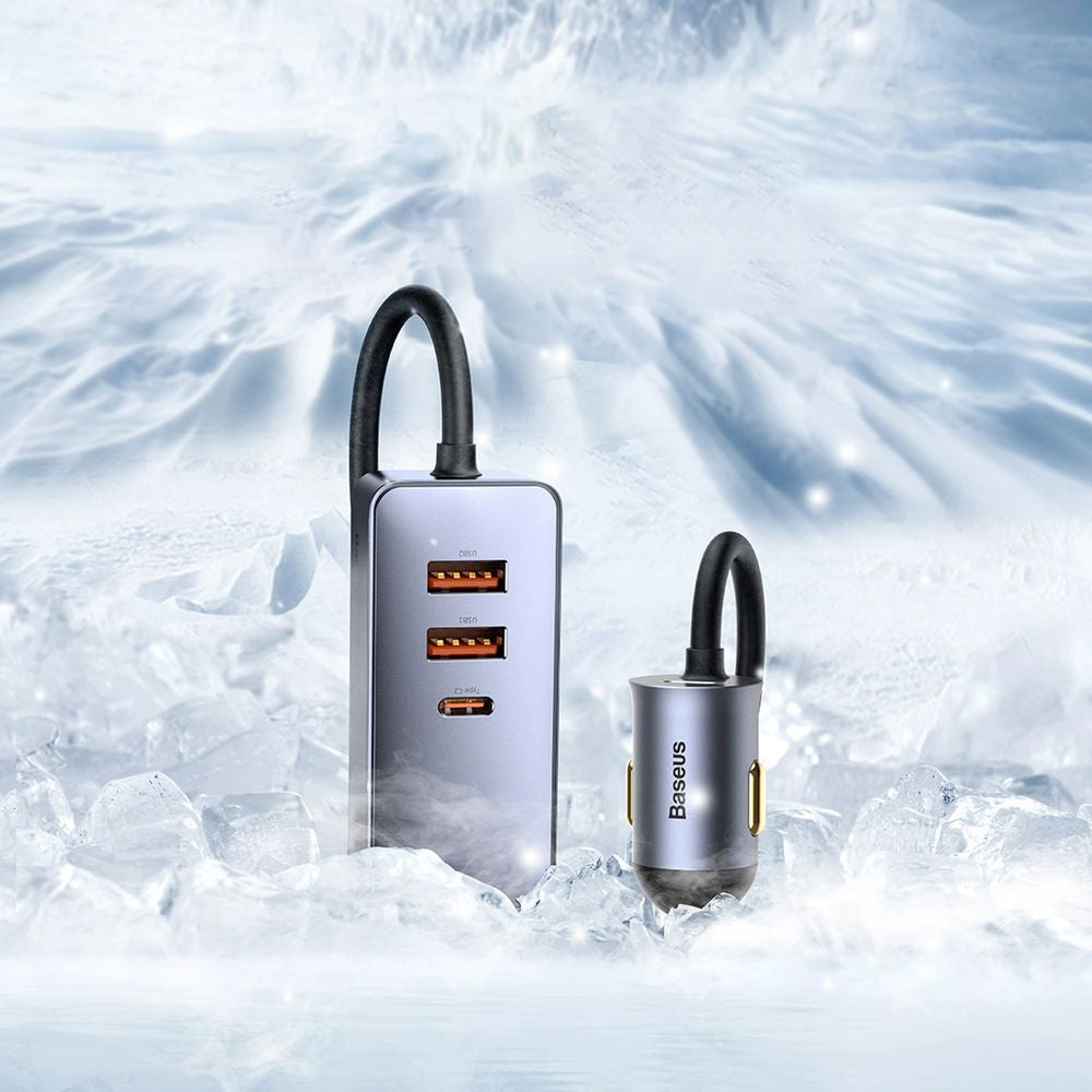 Autoladegerät 2x USB-A, 2x USB-C, Baseus Share Together, 120W, PPS, QC, PD, Samsung AFC, Huawei SCP, Grau