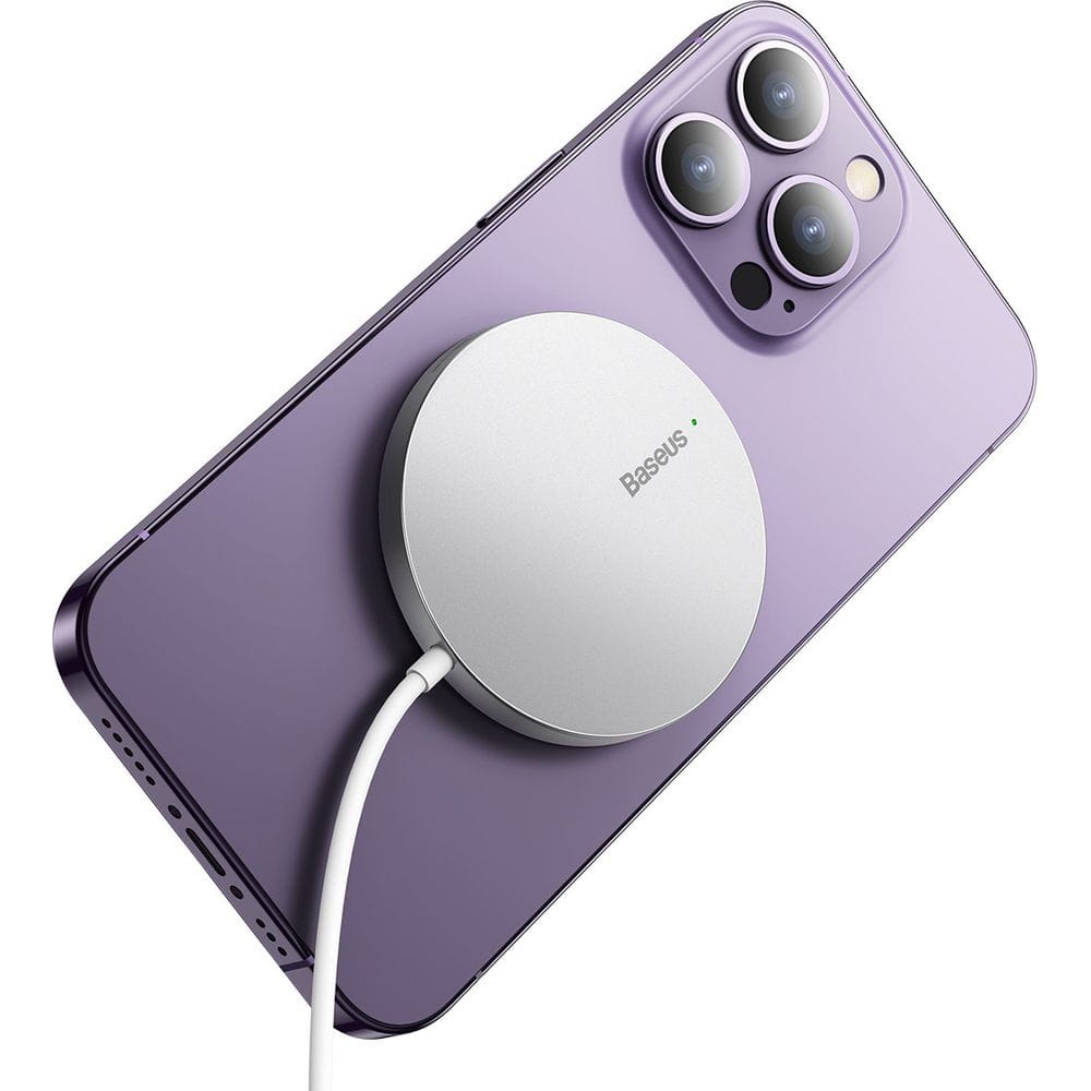Drahtloses Magnet Ladegerät Baseus Mini3 Qi, MagSafe Wireless Charger, 15W, Silbern