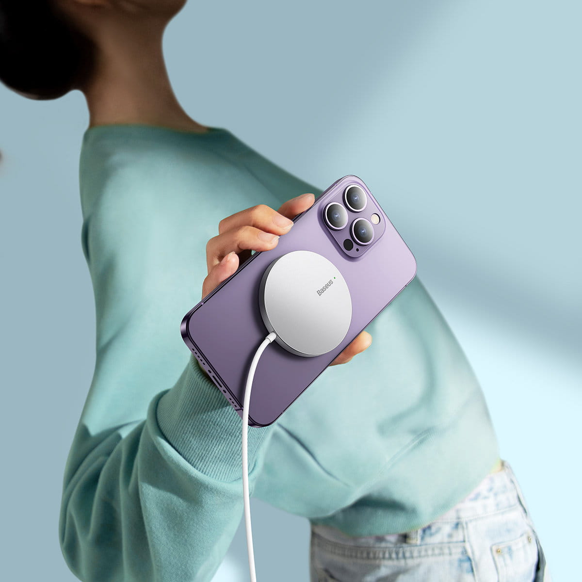 Drahtloses Magnet Ladegerät Baseus Mini3 Qi, MagSafe Wireless Charger, 15W, Silbern