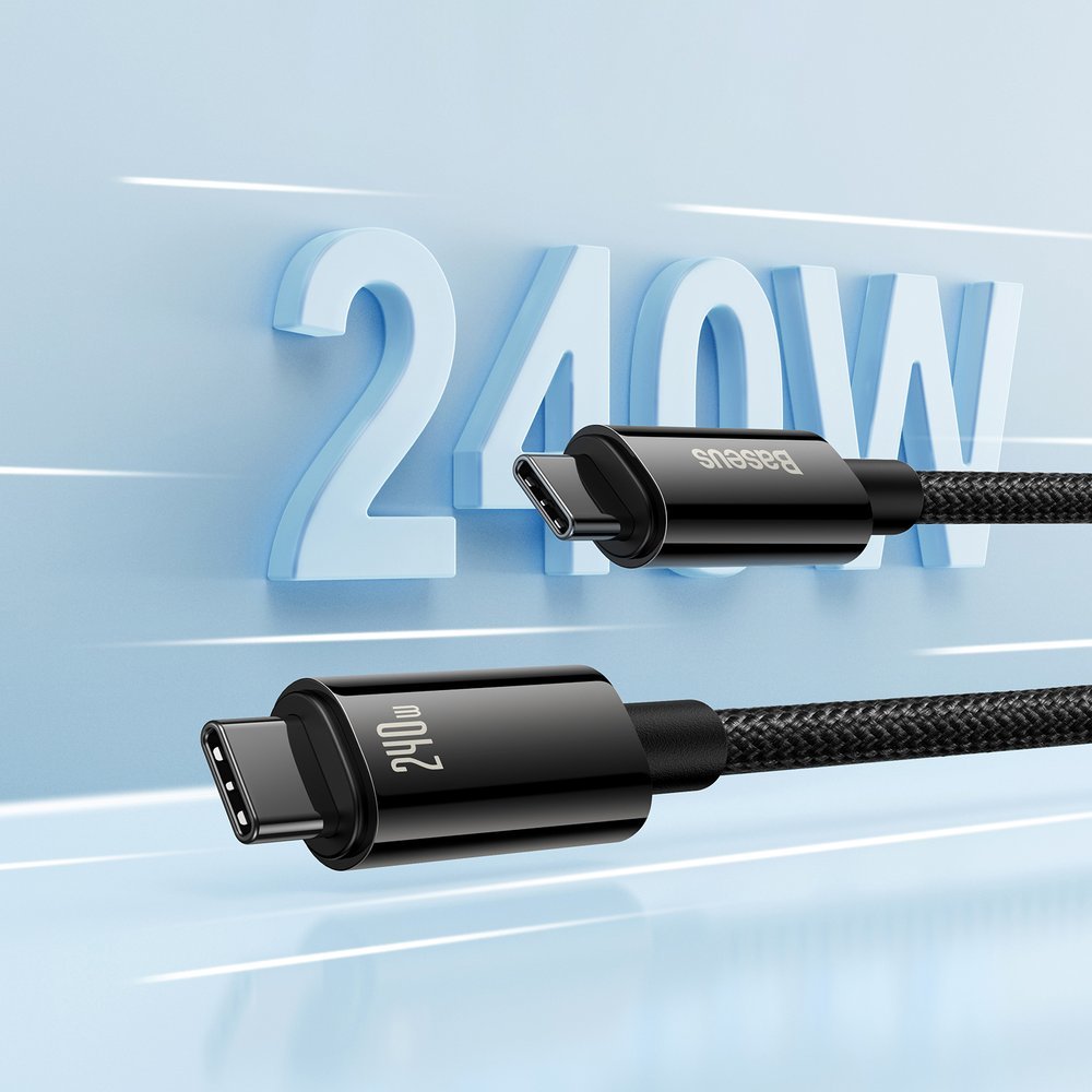 Kabel Baseus Tungsten Gold USB-C für USB-C 480Mb/s QC 240W PD 1m, Schwarz