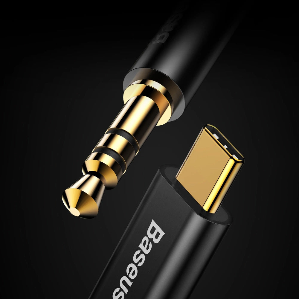 Audiokabel USB-C zu AUX 3,5 mm mini jack für Smartphone/Tablet, 1,2m, Baseus Yiven M01, Schwarz-Gold