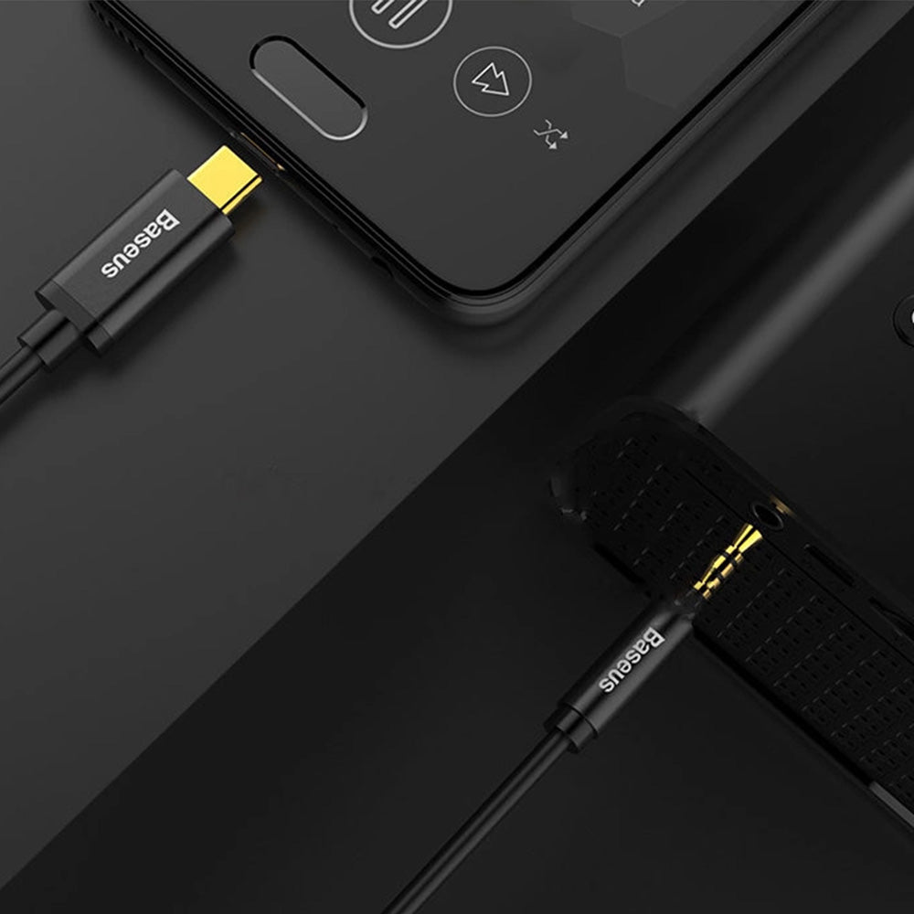 Audiokabel USB-C zu AUX 3,5 mm mini jack für Smartphone/Tablet, 1,2m, Baseus Yiven M01, Schwarz-Gold