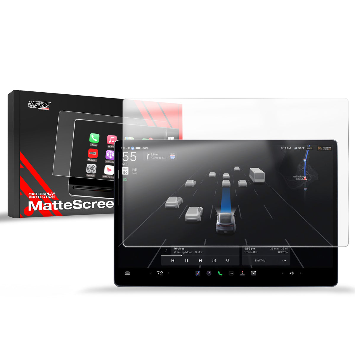 Matte Autodisplayfolie für Tesla Model X Facelift (2025-2026), Grizz Protector