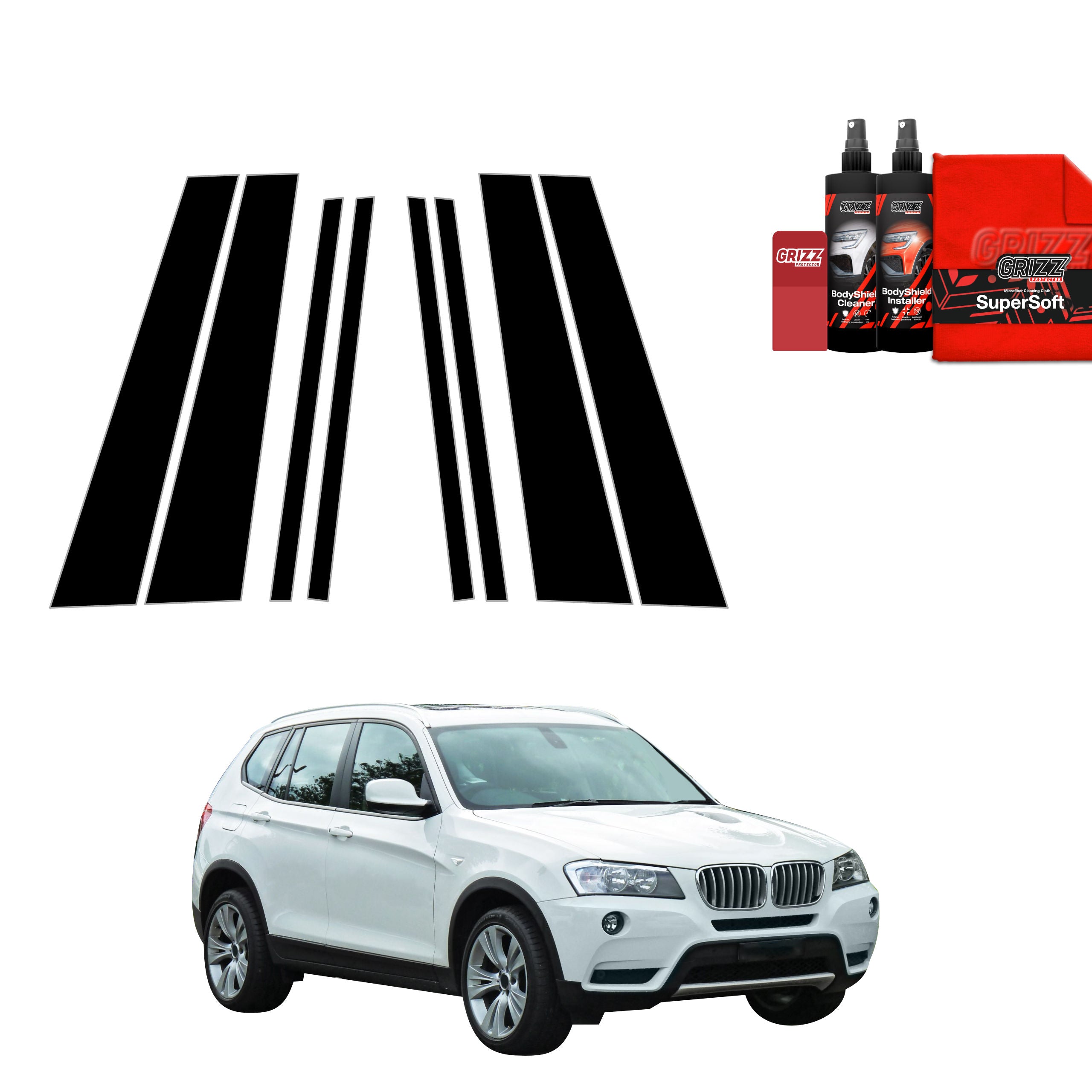 8in1 Schwarze Grizz Protector schutzfolie für B-C-Säule - BMW X3 F25 (2010-2014)