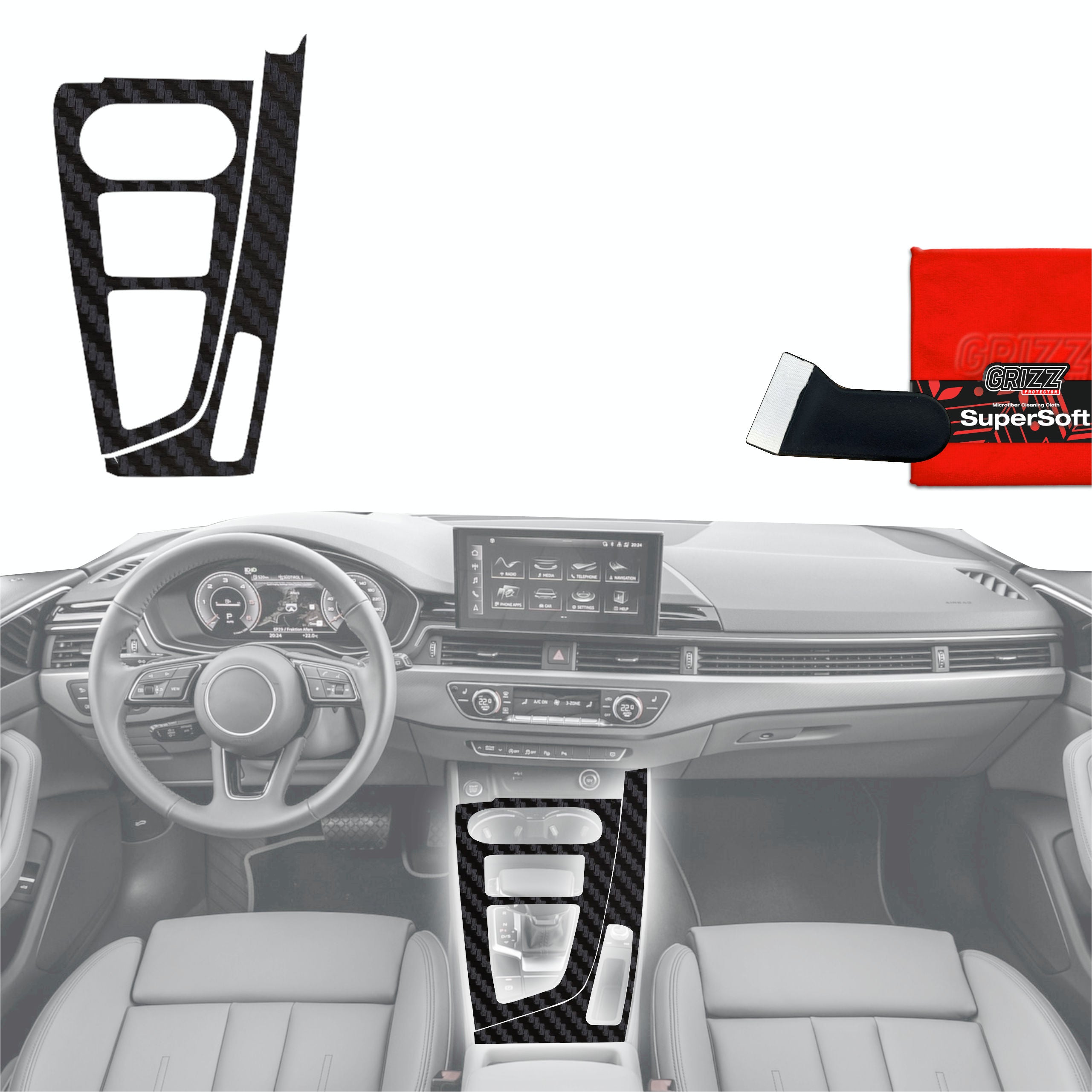 Schutzfolien Grizz Protector für Mittelkonsole - Audi A4 B9 (2014-2018) Carbon Optik Matt Antifingerprint