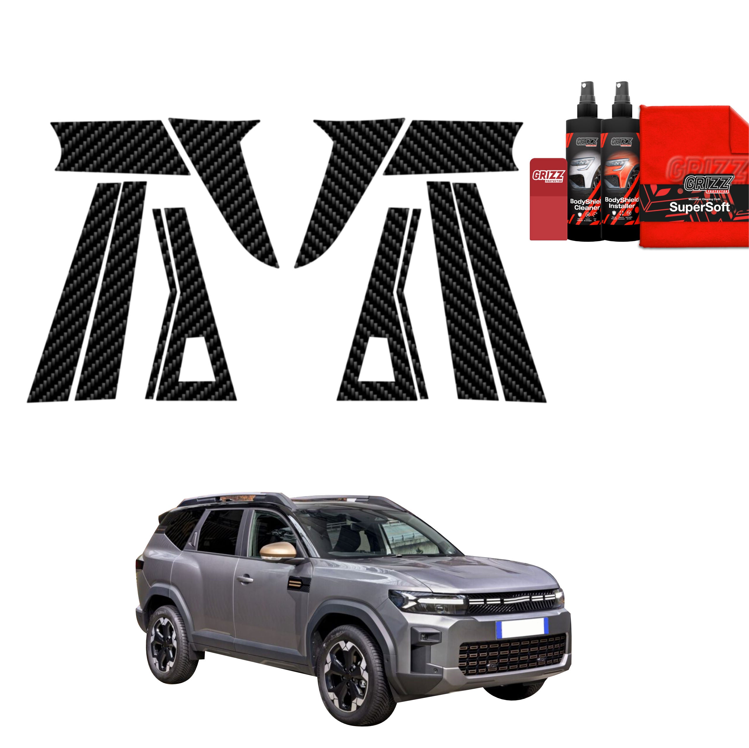 12in1 Kohlenstoff Schutzfolie Grizz Protector für A-B-C-Säule - Dacia Bigster (2025-2026)