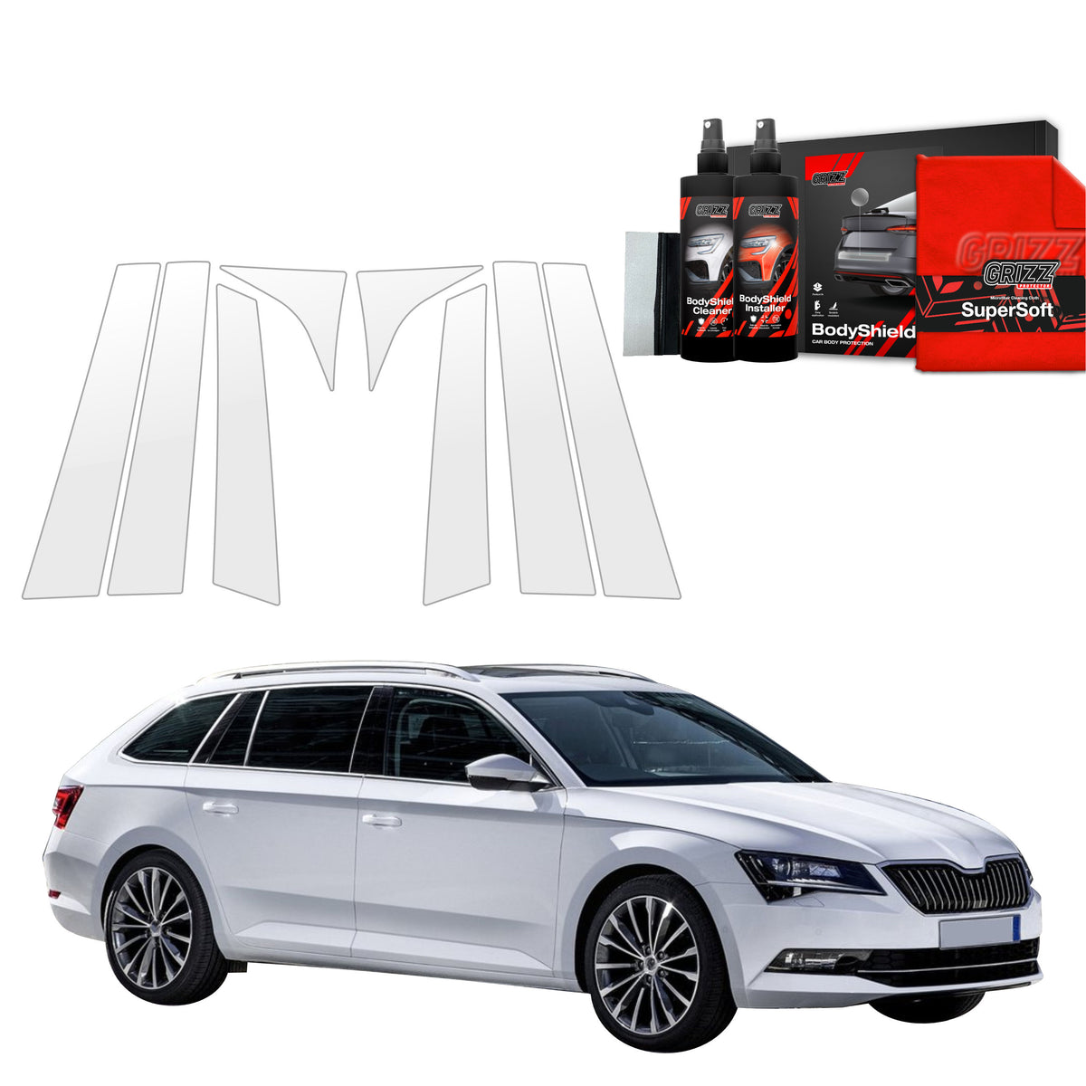 8in1 Schutzfolie Grizz Protector für B-C-Säule - Skoda Superb 3 Combi (2016-2019)