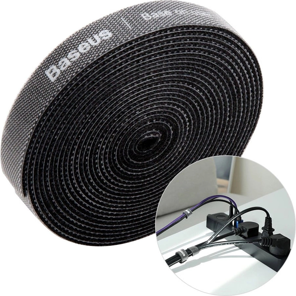 Band / Klettband / Kabelorganisator Baseus Rainbow Circle Velcro, 3 m, Schwarz