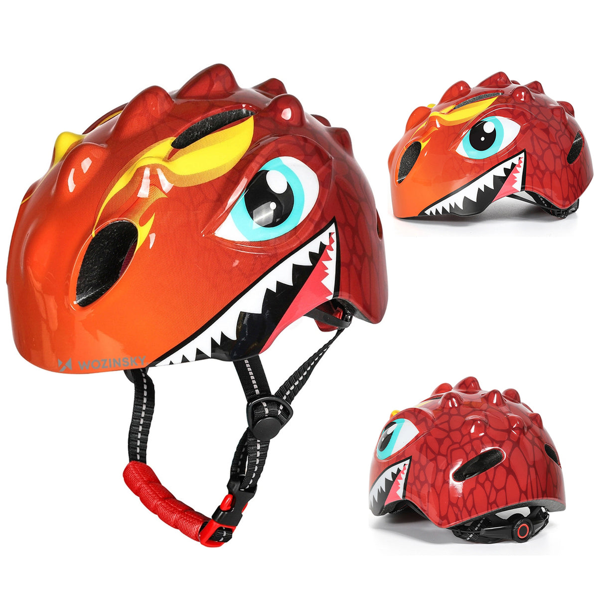 Fahrradhelm für Kinder, Wozinsky HT-006, mit Drachenmotiv, 50-54 cm, Rot