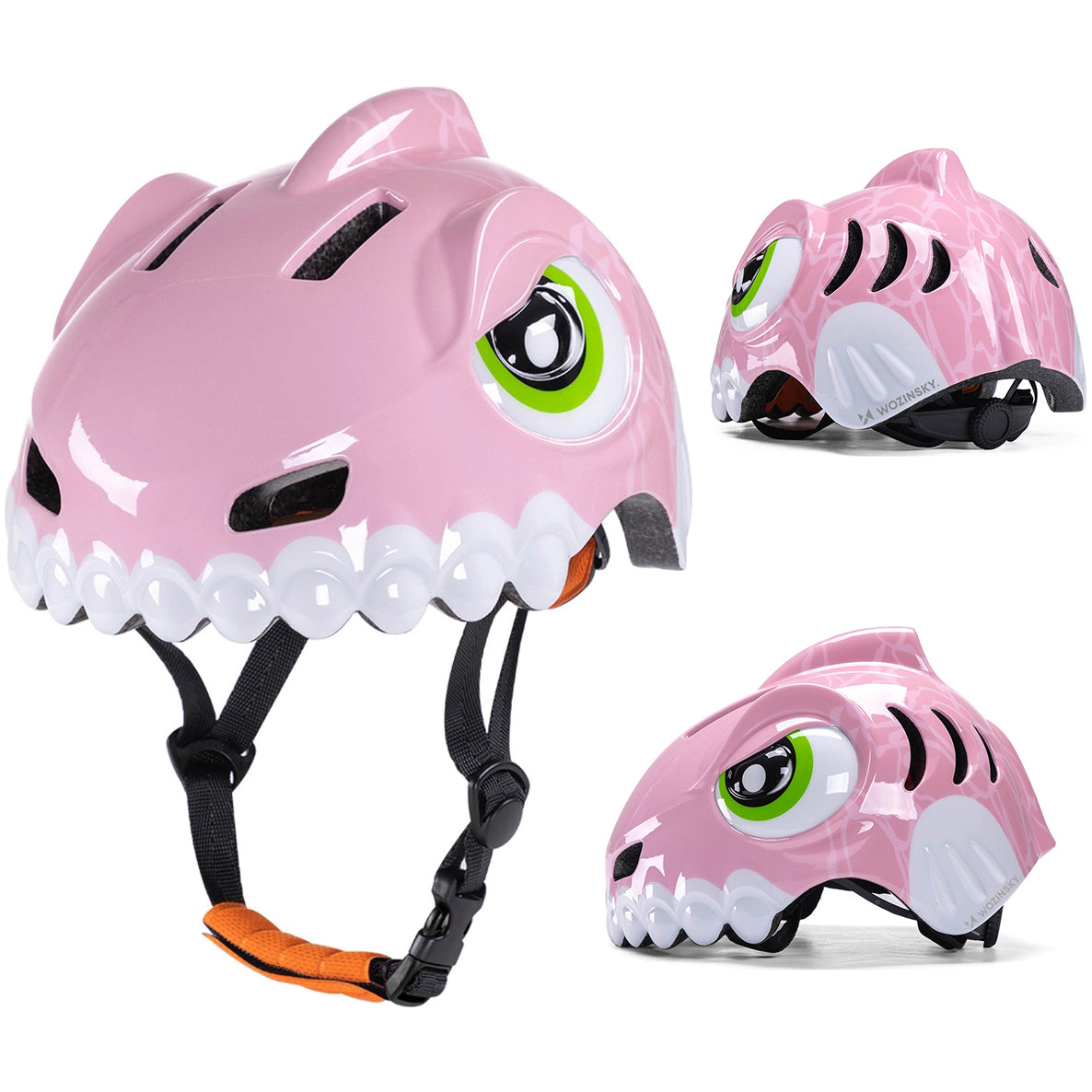 Fahrradhelm für Kinder, Wozinsky HT-62, Dinosaurier-Motiv, 52-56 cm, Rosa