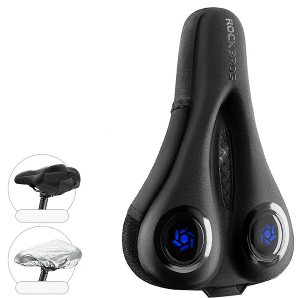 Rockbros LF044BL Fahrradsattelüberzug mit Regenschutz, Schwarz mit blauen Elementen
