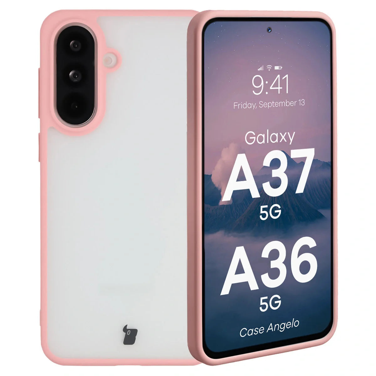 Handyhülle für Galaxy A37 5G / A36 5G, Bizon Case Angelo, Semitransparent mit hellrosa Rahmen