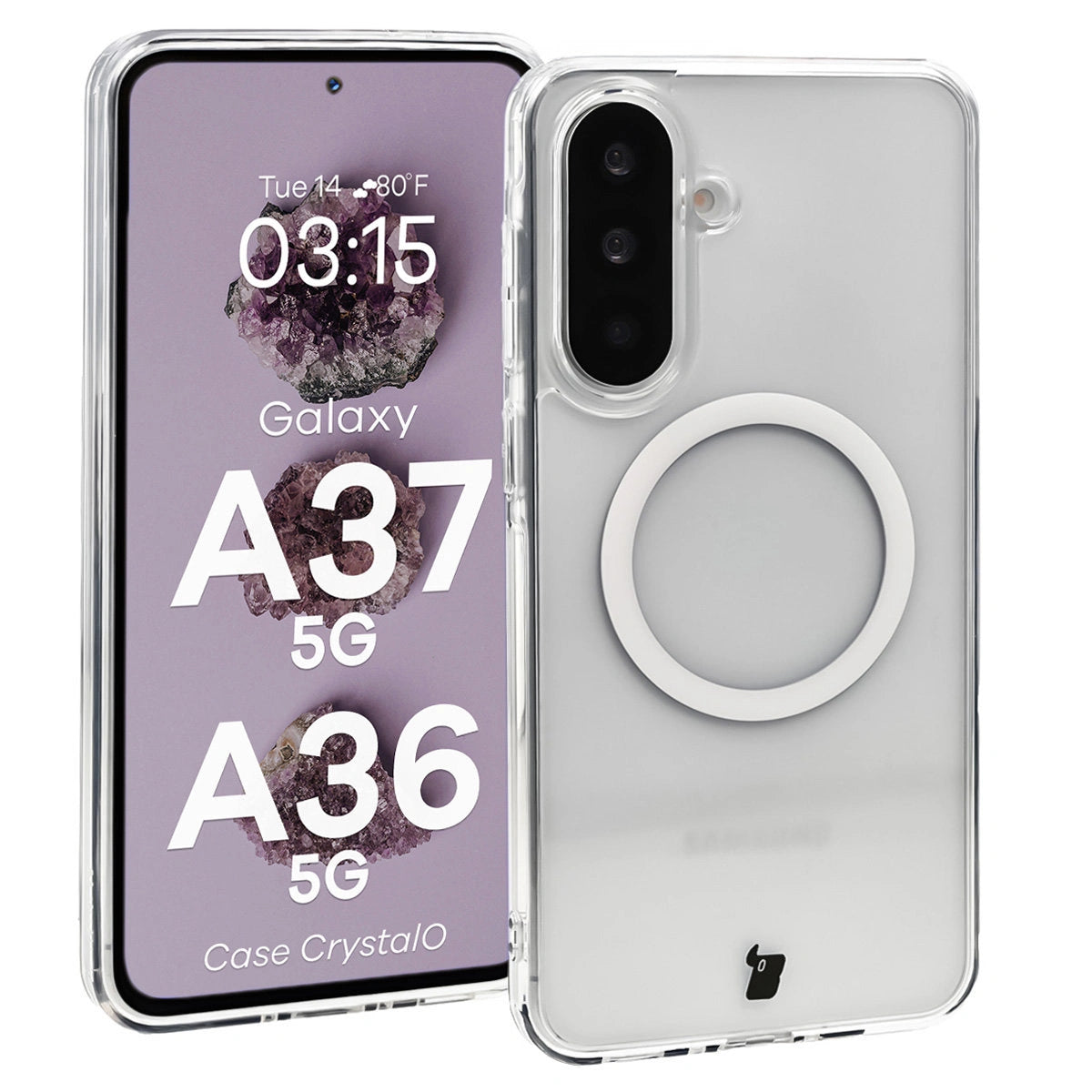 Handyhülle mit Magnetring für Galaxy A37 5G / A36 5G, Bizon Case CrystalO, Transparent