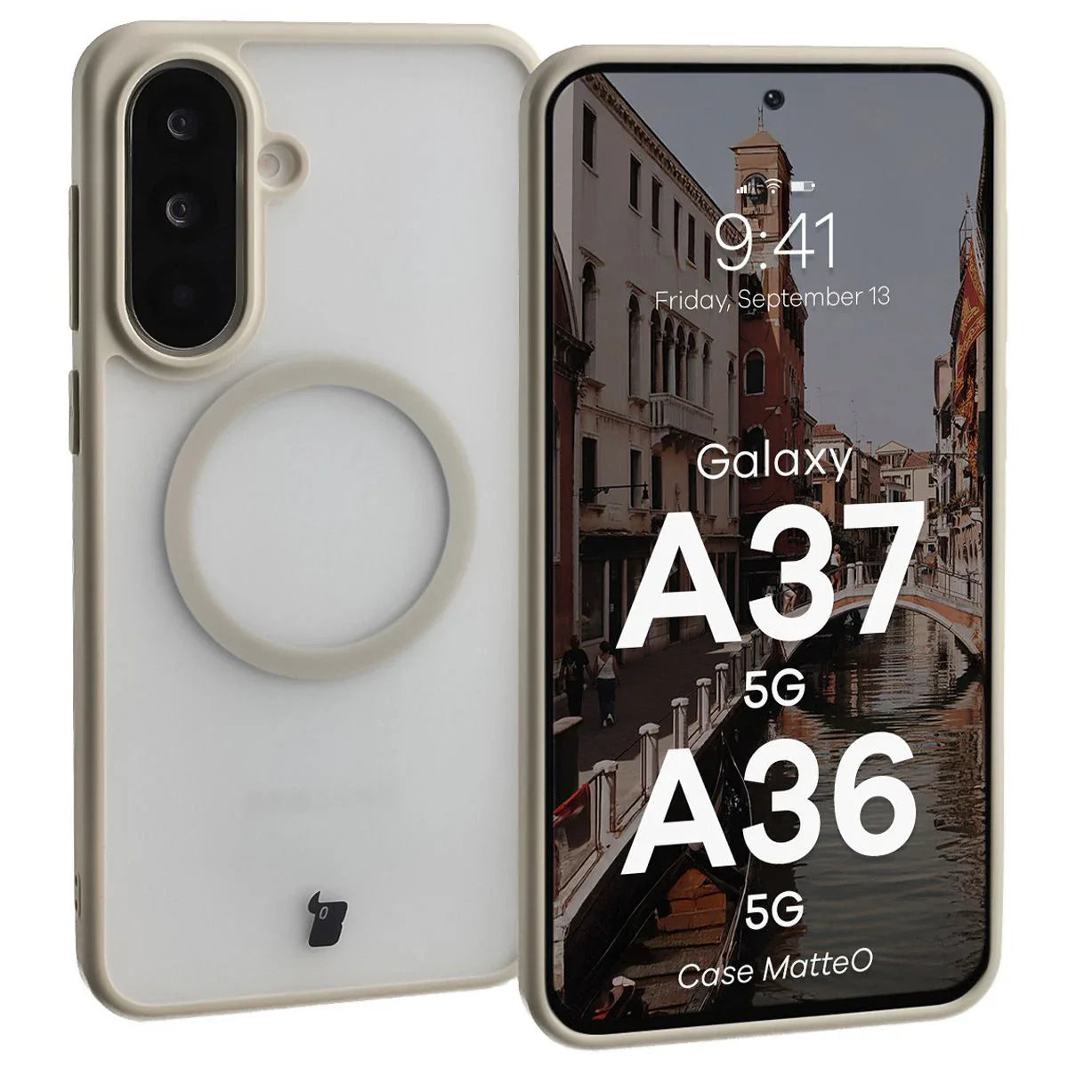Handyhülle mit Magnetring für Galaxy A37 5G / A36 5G, Bizon Case MatteO, Getönt-Beige