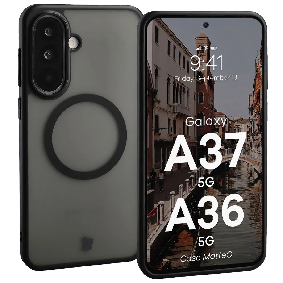 Handyhülle mit Magnetring für Galaxy A37 5G / A36 5G, Bizon Case MatteO, Getönt-Schwarz