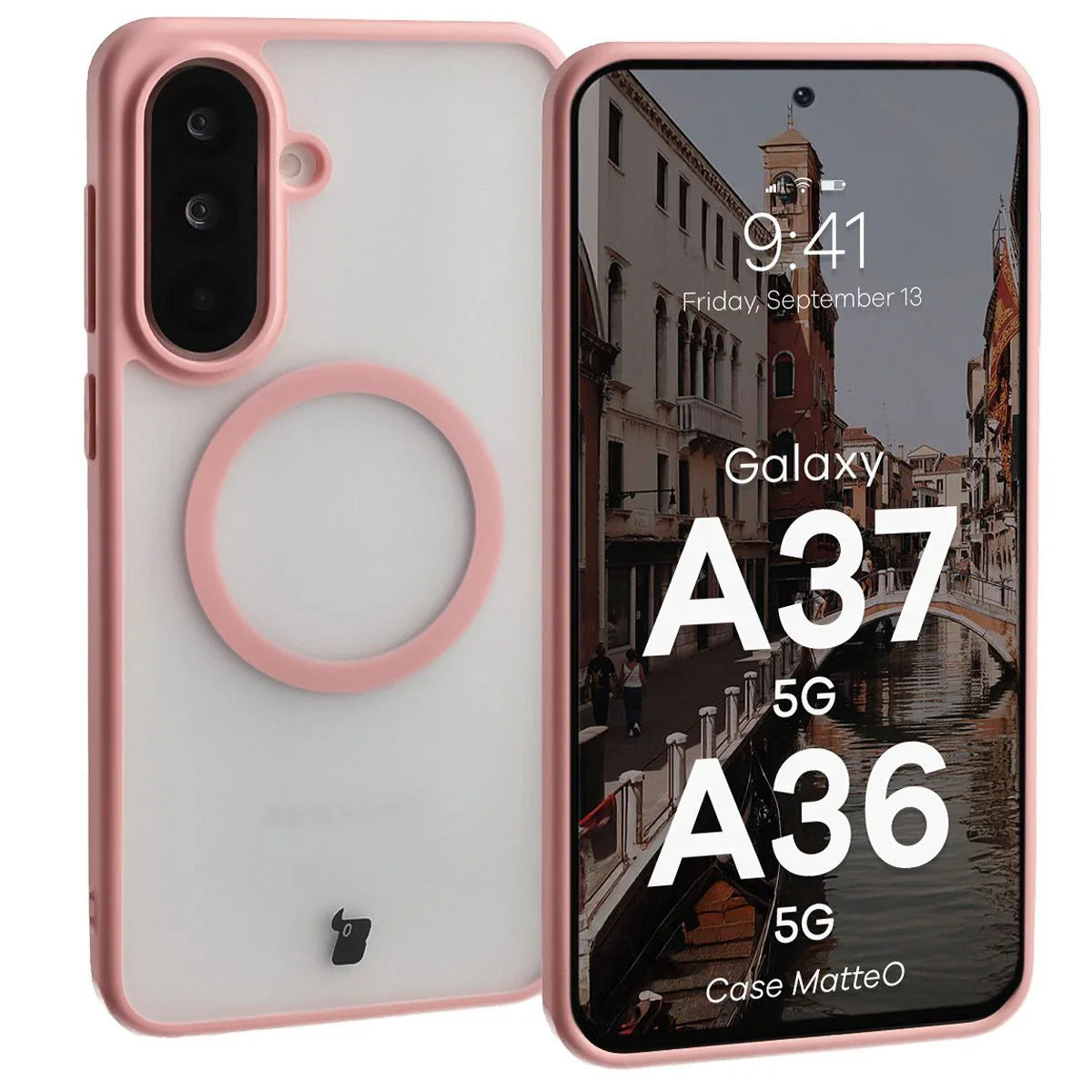 Handyhülle mit Magnetring für Galaxy A37 5G / A36 5G, Bizon Case MatteO, Getönt-Hellrosa