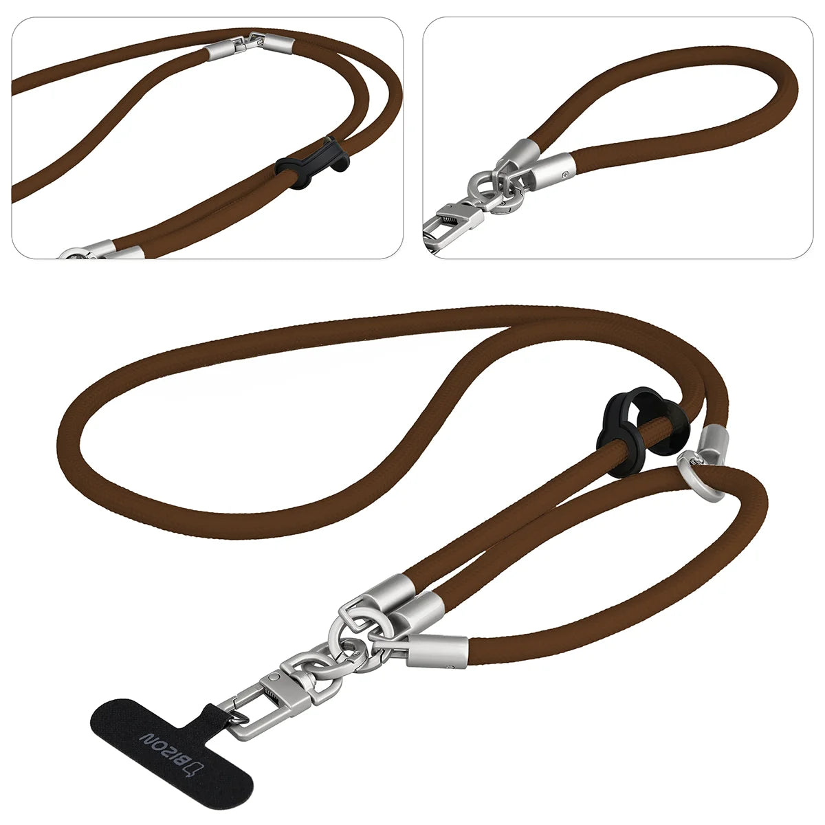 Universelle Handy-Lanyard für Handgelenk, Hals und Schulter, Bizon Accessories ReLoop, Braun (3/6)