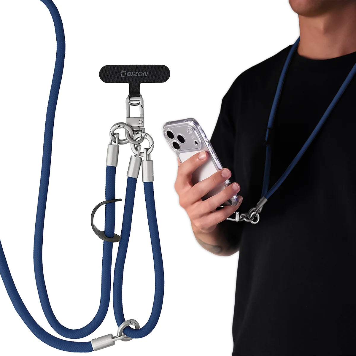 Universelle Handy-Lanyard für Handgelenk, Hals und Schulter, Bizon Accessories ReLoop, Dunkelblau (1/7)