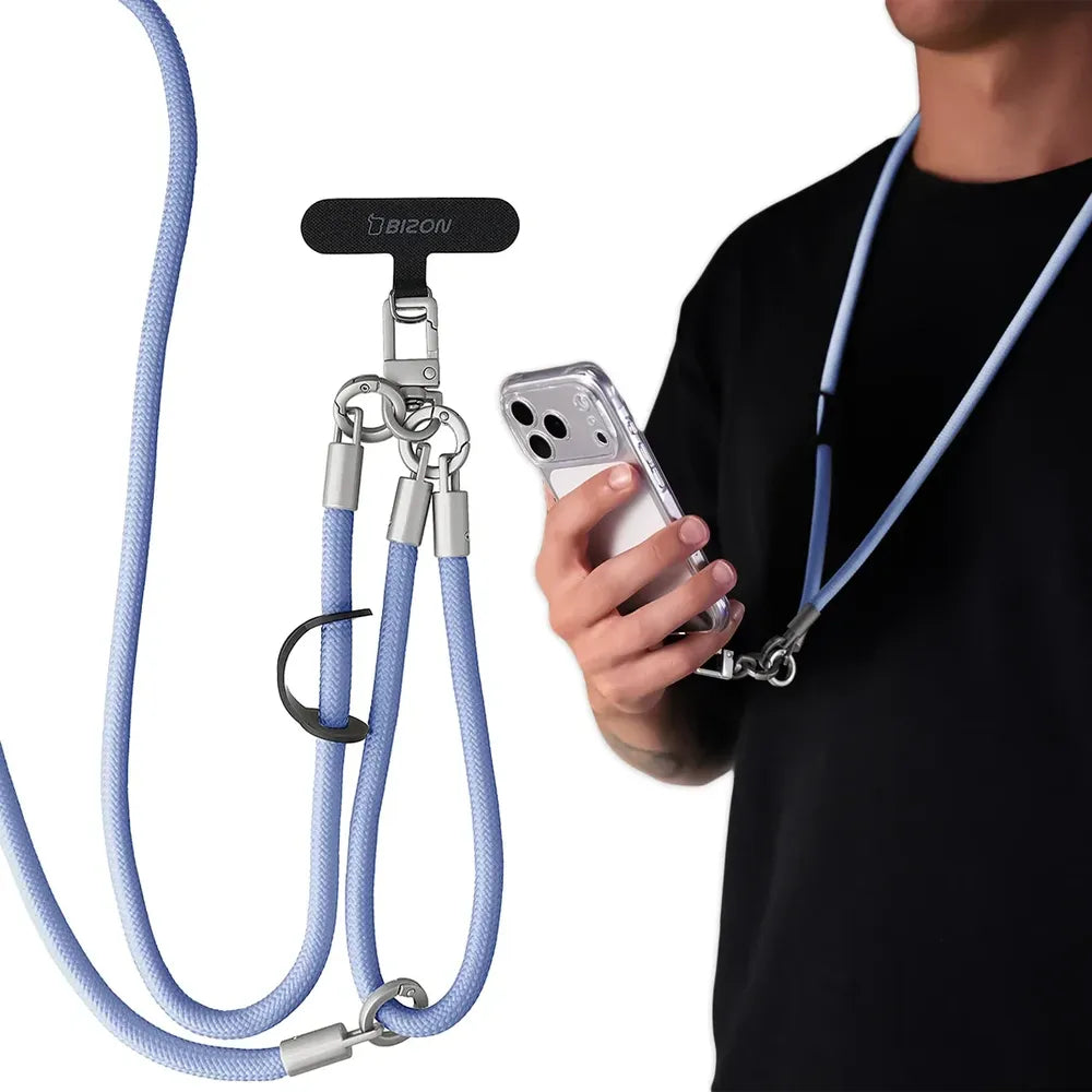 Universelle Handy-Lanyard für Handgelenk, Hals und Schulter, Bizon Accessories ReLoop, Hellblau (1/7)