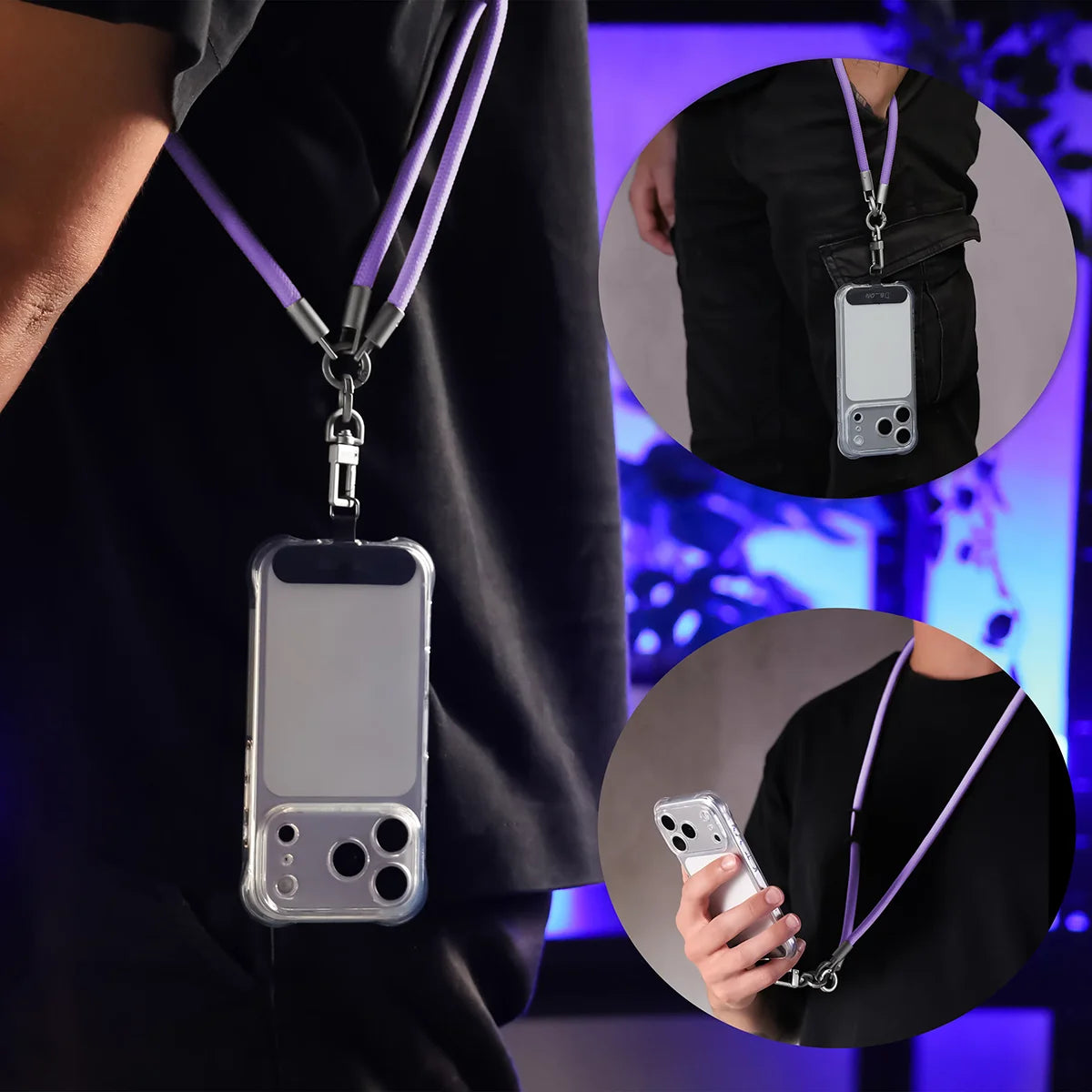 Universelle Handy-Lanyard für Handgelenk, Hals und Schulter, Bizon Accessories ReLoop, Violett (4/6)