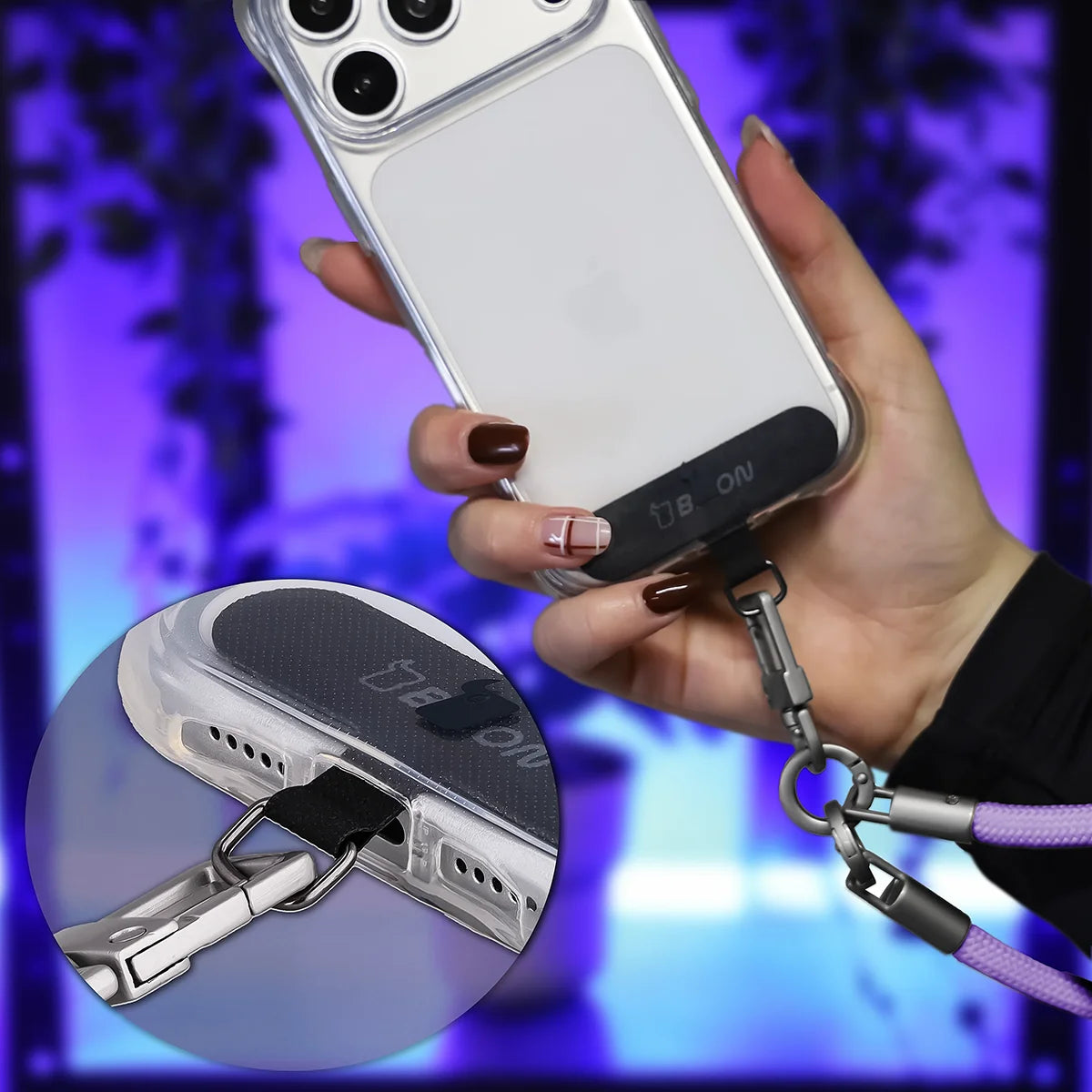 Universelle Handy-Lanyard für Handgelenk, Hals und Schulter, Bizon Accessories ReLoop, Violett (6/6)
