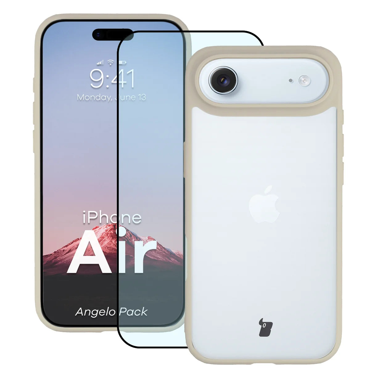 Schutzhülle + gehärtetem Glas für iPhone Air, Bizon Angelo Pack, Semitransparent mit beigem Rahmen