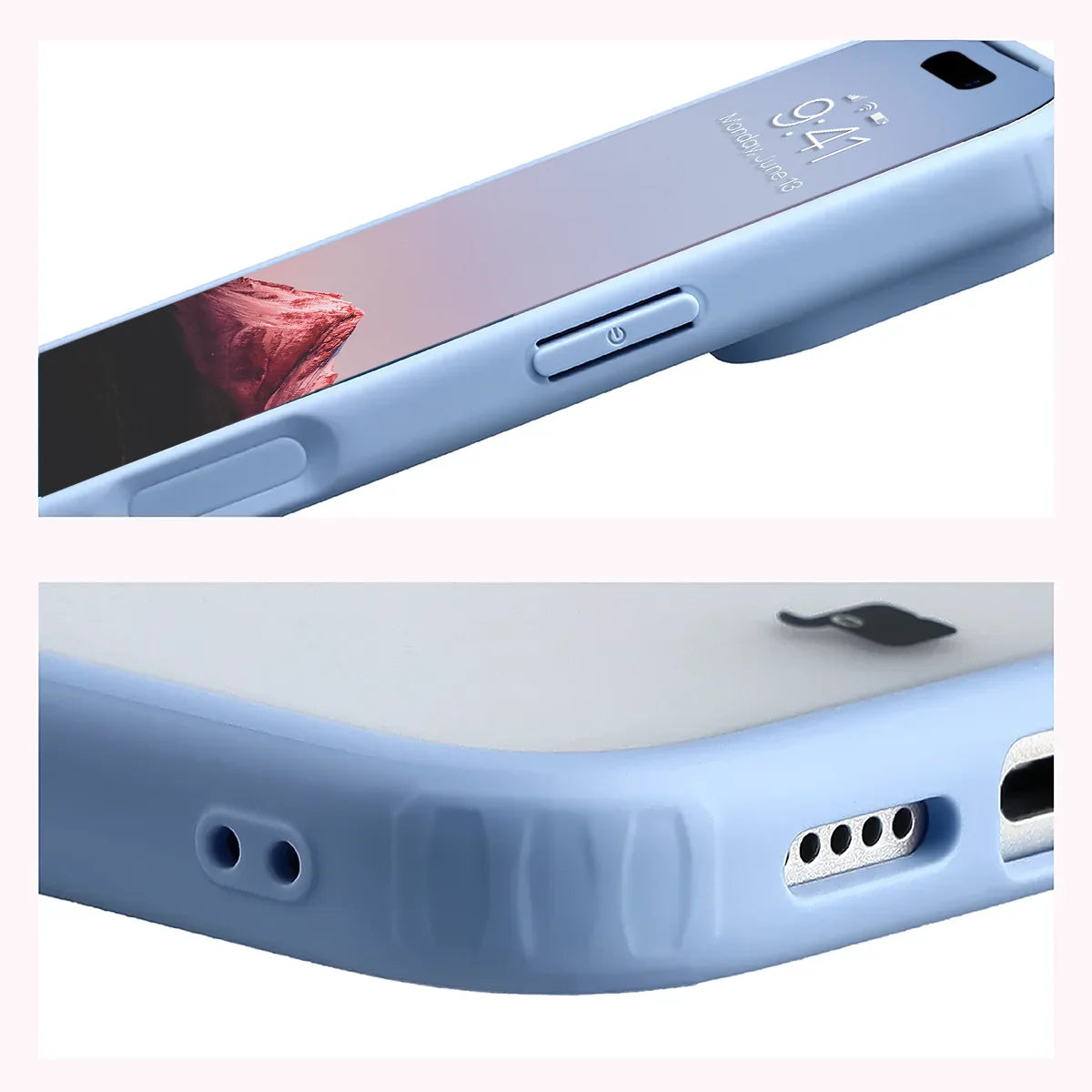 Schutzhülle + gehärtetem Glas für iPhone 18 Pro / 17 Pro, Bizon Angelo Pack, Semitransparent mit hellblauem Rahmen (5/8)