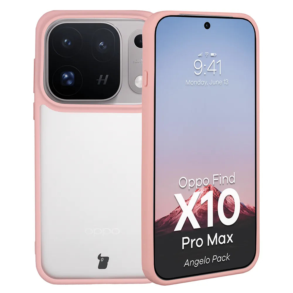 Schutzhülle + gehärtetem Glas für OPPO Find X10 Pro Max, Bizon Angelo Pack, Semitransparent mit hellrosem Rahmen (3/8)