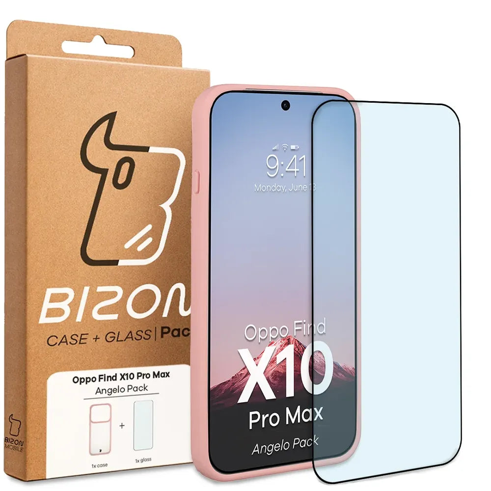 Schutzhülle + gehärtetem Glas für OPPO Find X10 Pro Max, Bizon Angelo Pack, Semitransparent mit hellrosem Rahmen (8/8)