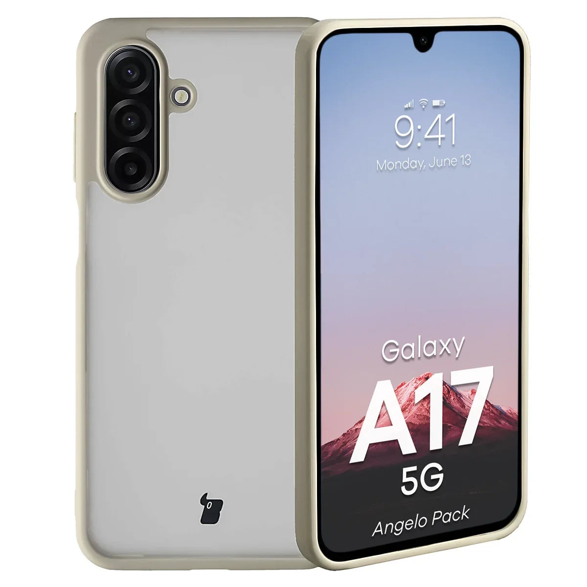Schutzhülle + gehärtetem Glas für Galaxy A17 5G, Bizon Angelo Pack, Semitransparent mit beigem Rahmen