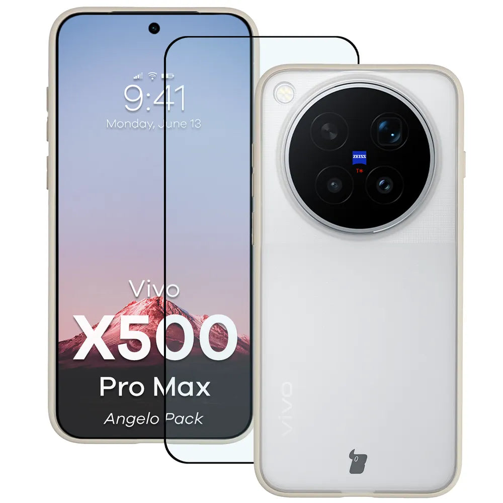 Schutzhülle + gehärtetem Glas für Vivo X500 Pro Max, Bizon Angelo Pack, Semitransparent mit beigem Rahmen (1/8)