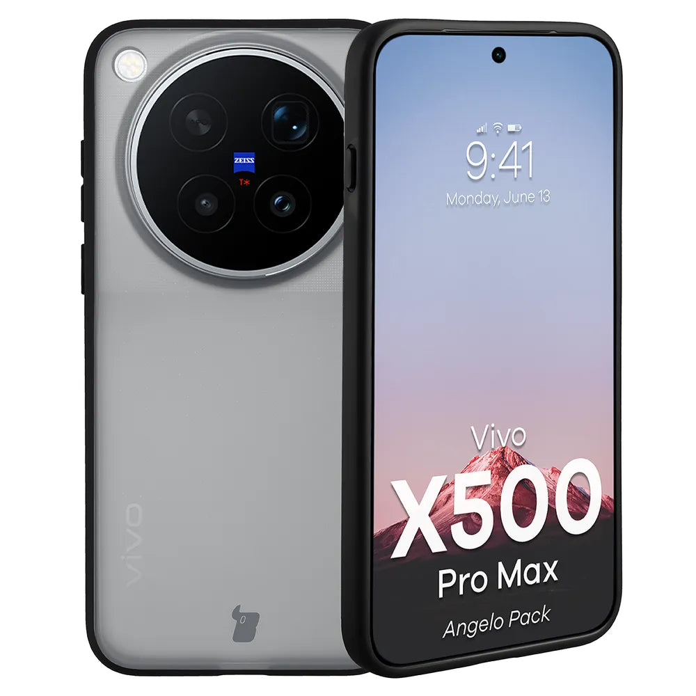 Schutzhülle + gehärtetem Glas für Vivo X500 Pro Max, Bizon Angelo Pack, Getönte mit schwarzem Rahmen (3/8)