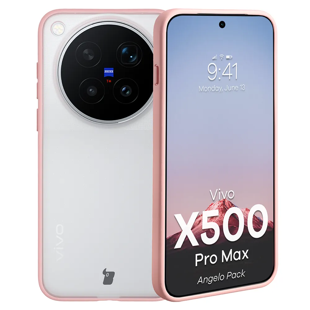 Schutzhülle + gehärtetem Glas für Vivo X500 Pro Max, Bizon Angelo Pack, Semitransparent mit hellrosem Rahmen (3/8)