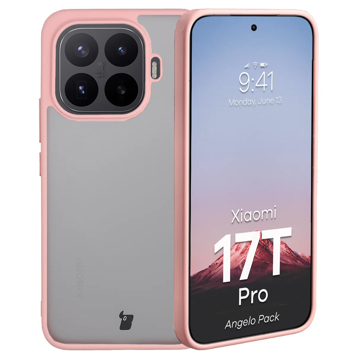Schutzhülle + gehärtetem Glas für Xiaomi 17T Pro, Bizon Angelo Pack, Semitransparent mit hellrosem Rahmen