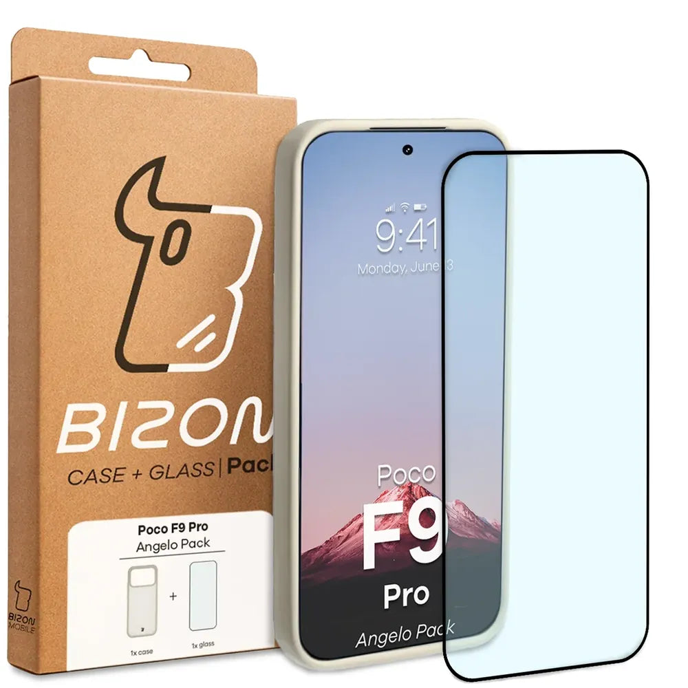 Schutzhülle + gehärtetem Glas für Xiaomi POCO F9 Pro, Bizon Angelo Pack, Semitransparent mit beigem Rahmen (8/8)