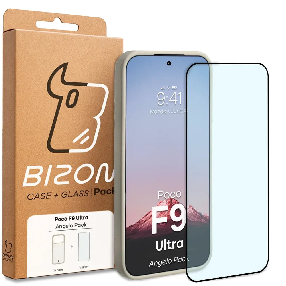 Schutzhülle + gehärtetem Glas für Xiaomi POCO F9 Ultra, Bizon Angelo Pack, Semitransparent mit beigem Rahmen (8/8)