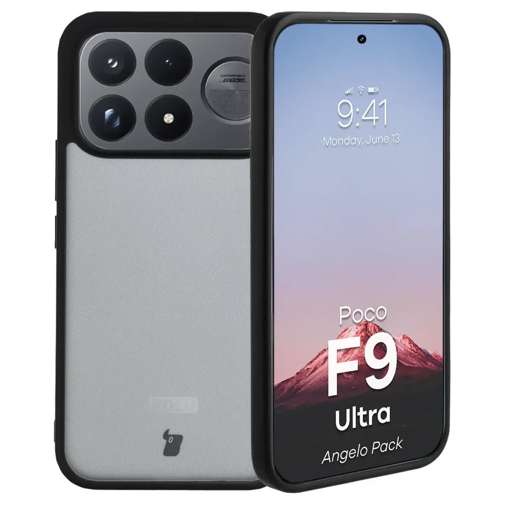 Schutzhülle + gehärtetem Glas für Xiaomi POCO F9 Ultra, Bizon Angelo Pack, Getönte mit schwarzem Rahmen (3/8)