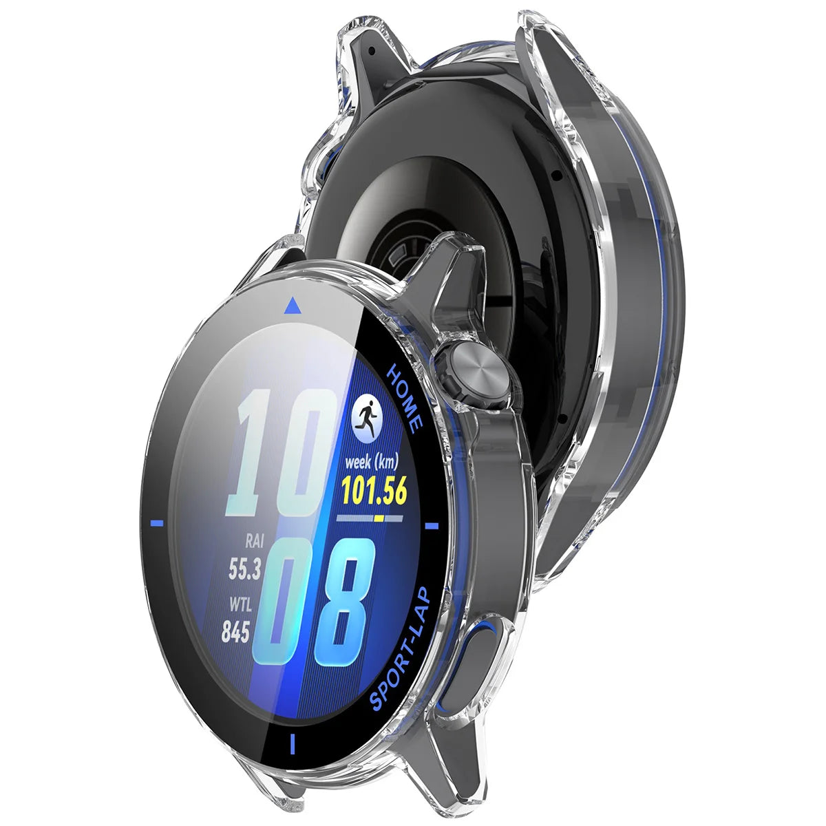 Schutzhülle mit Glas für Huawei Watch GT Runner 2, Bizon Case Watch Adamo, Transparent-Blau