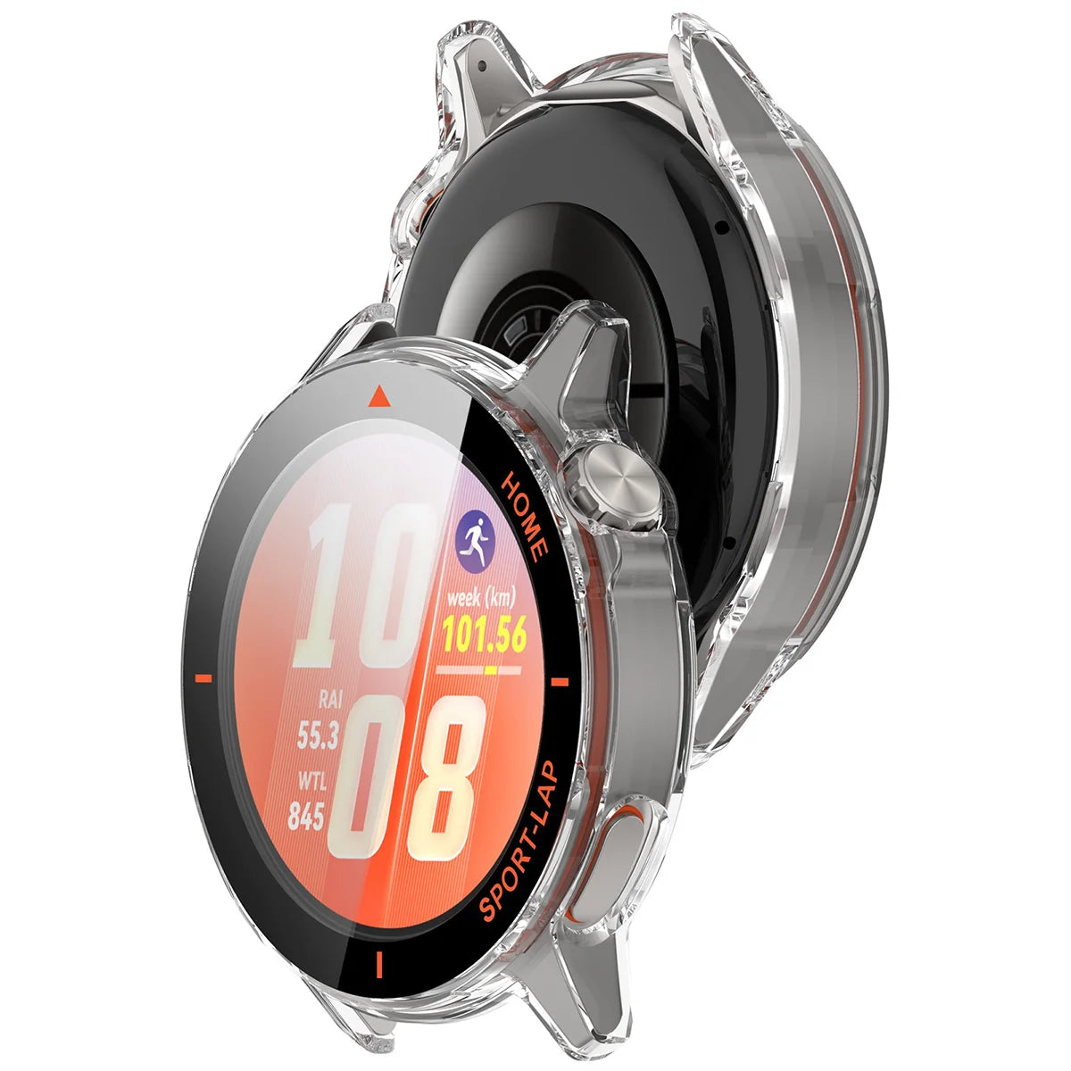 Schutzhülle mit Glas für Huawei Watch GT Runner 2, Bizon Case Watch Adamo, Transparent-Orange