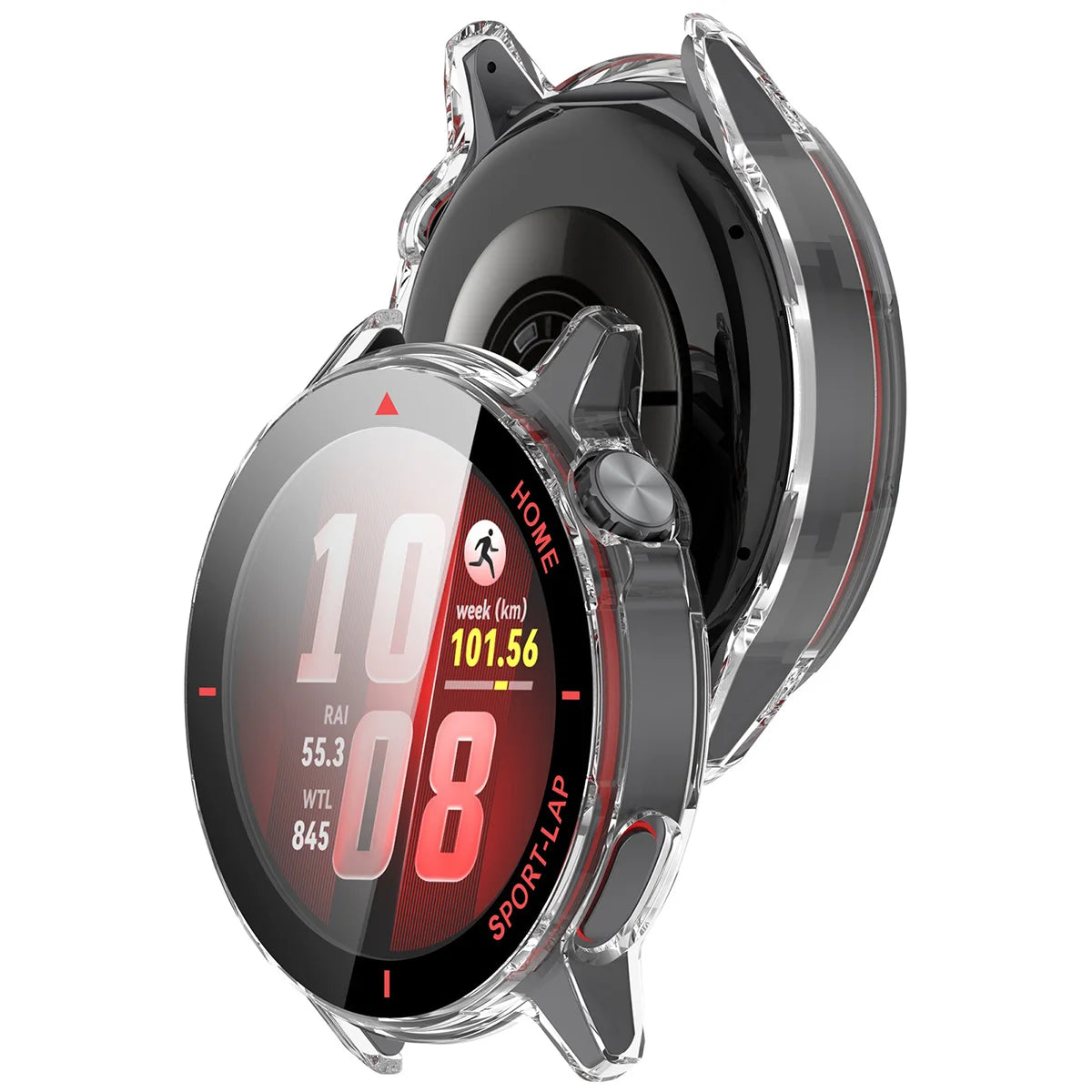 Schutzhülle mit Glas für Huawei Watch GT Runner 2, Bizon Case Watch Adamo, Transparent-Rot
