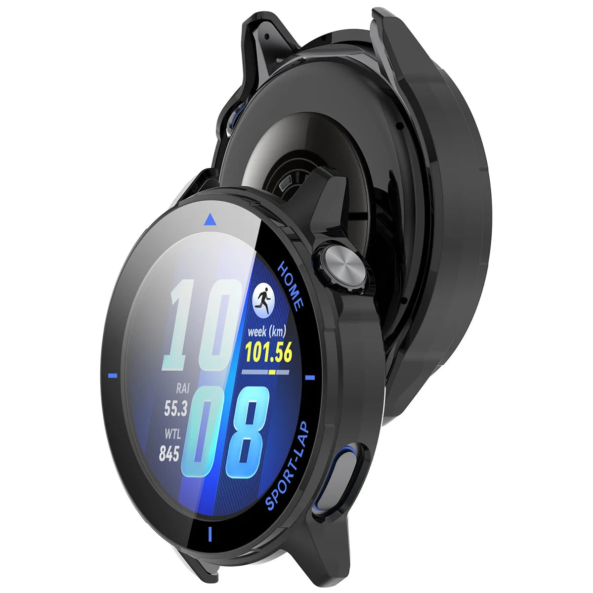 Schutzhülle mit Glas für Huawei Watch GT Runner 2, Bizon Case Watch Adamo, mattes Schwarz-Blau