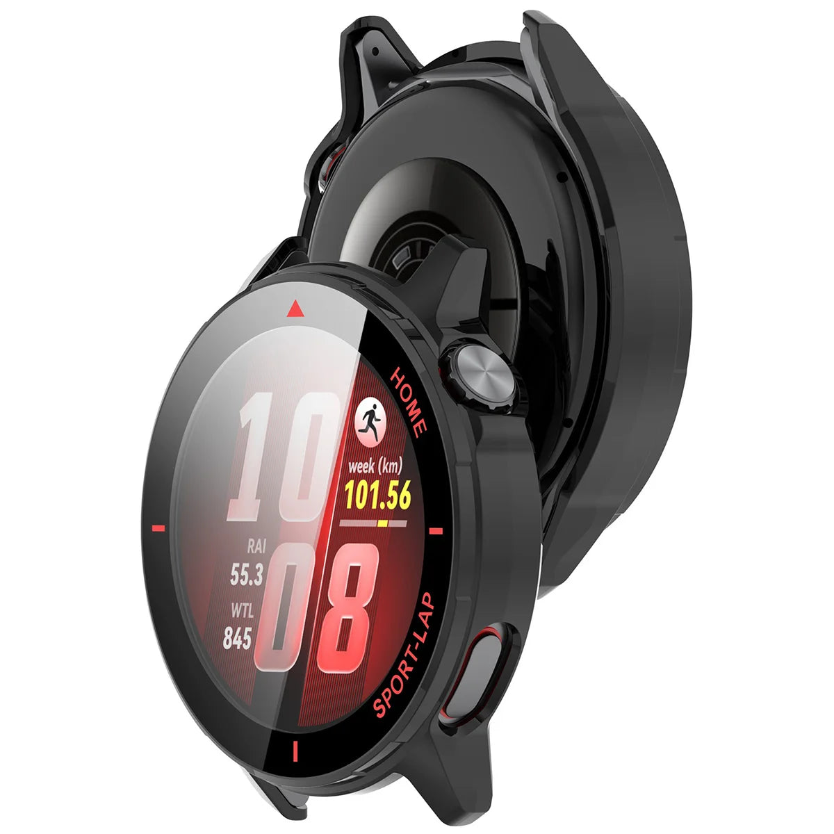 Schutzhülle mit Glas für Huawei Watch GT Runner 2, Bizon Case Watch Adamo, mattes Schwarz-Rot