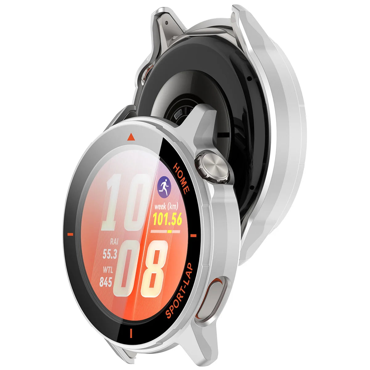 Schutzhülle mit Glas für Huawei Watch GT Runner 2, Bizon Case Watch Adamo, satiniertes Silber-Orange