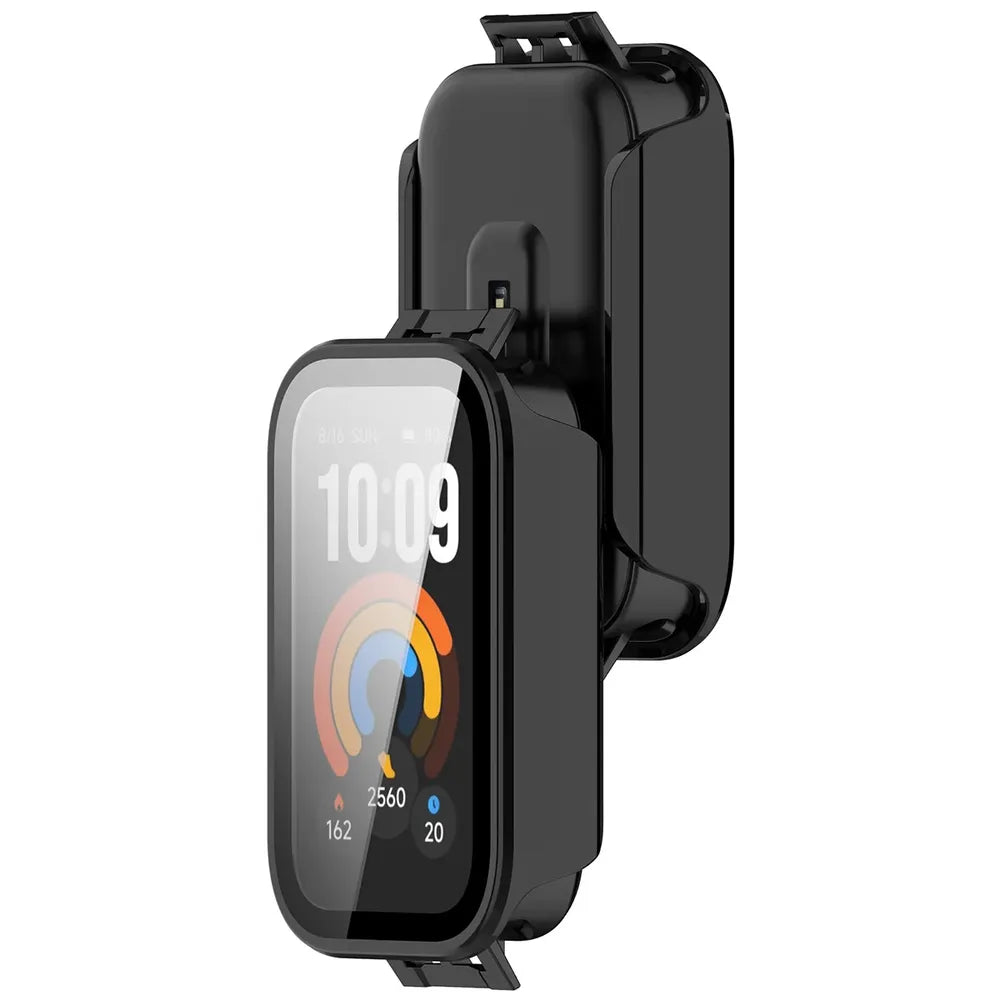 Schutzhülle mit Glas für Xiaomi Smart Band 11 Active, Bizon Case Watch Adamo, Schwarz (1/8)